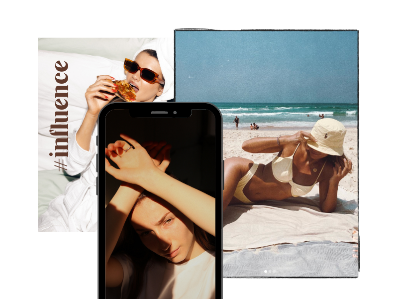 Composición fotográfica que representa el marketing de influencers en Marbella a través de imágenes de jóvenes influencers